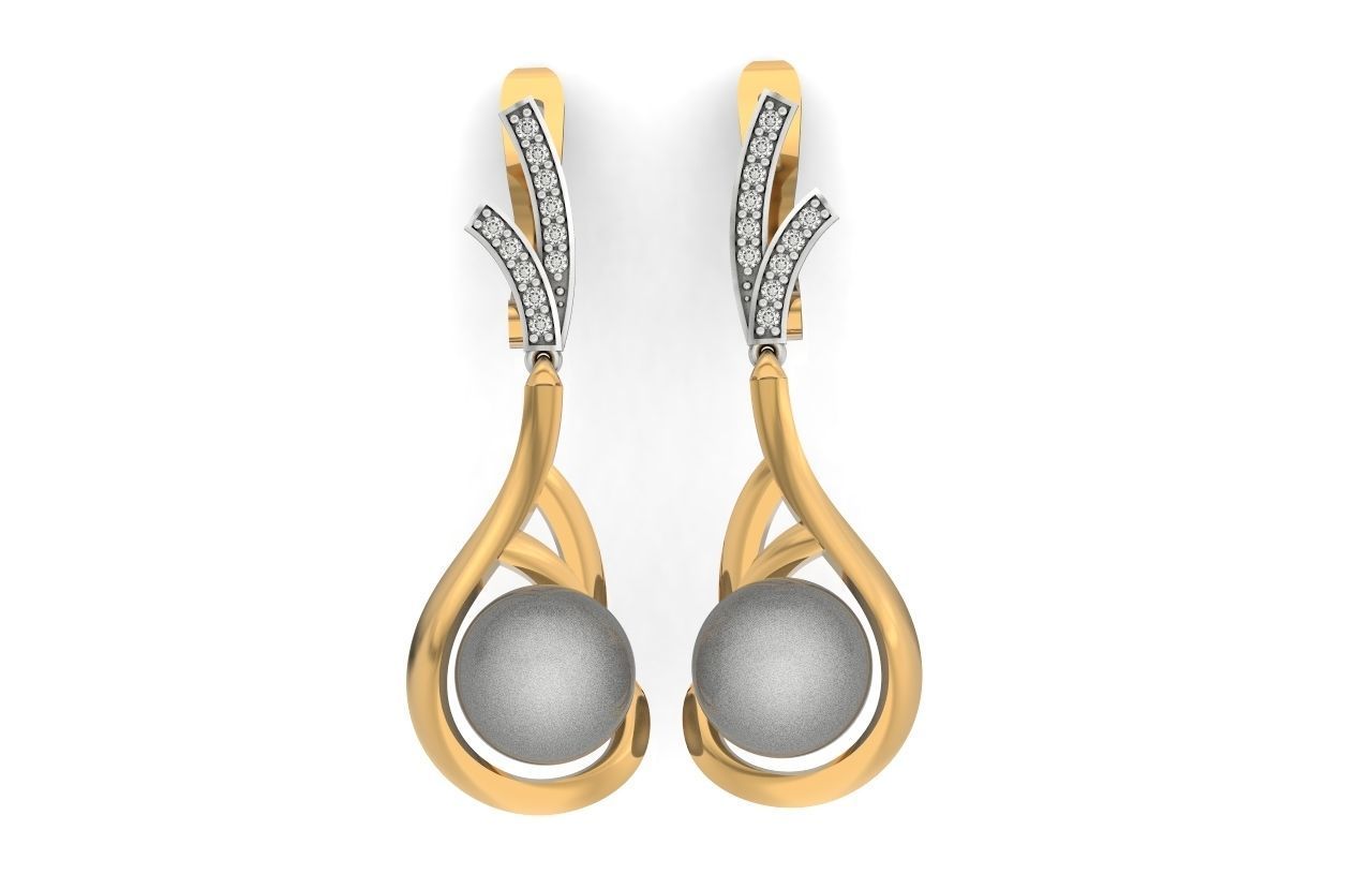 elegant earrings with pearls and stones 3D print model_30