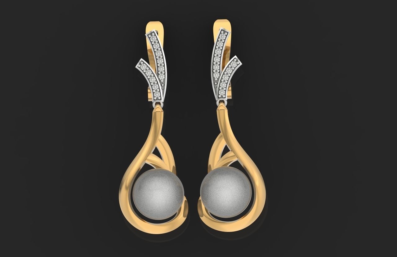 elegant earrings with pearls and stones 3D print model_28