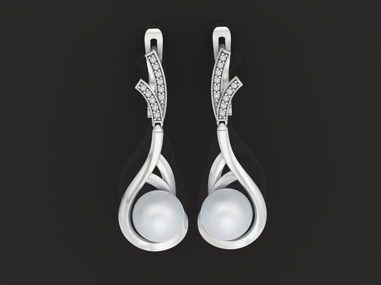 elegant earrings with pearls and stones 3D print model_4