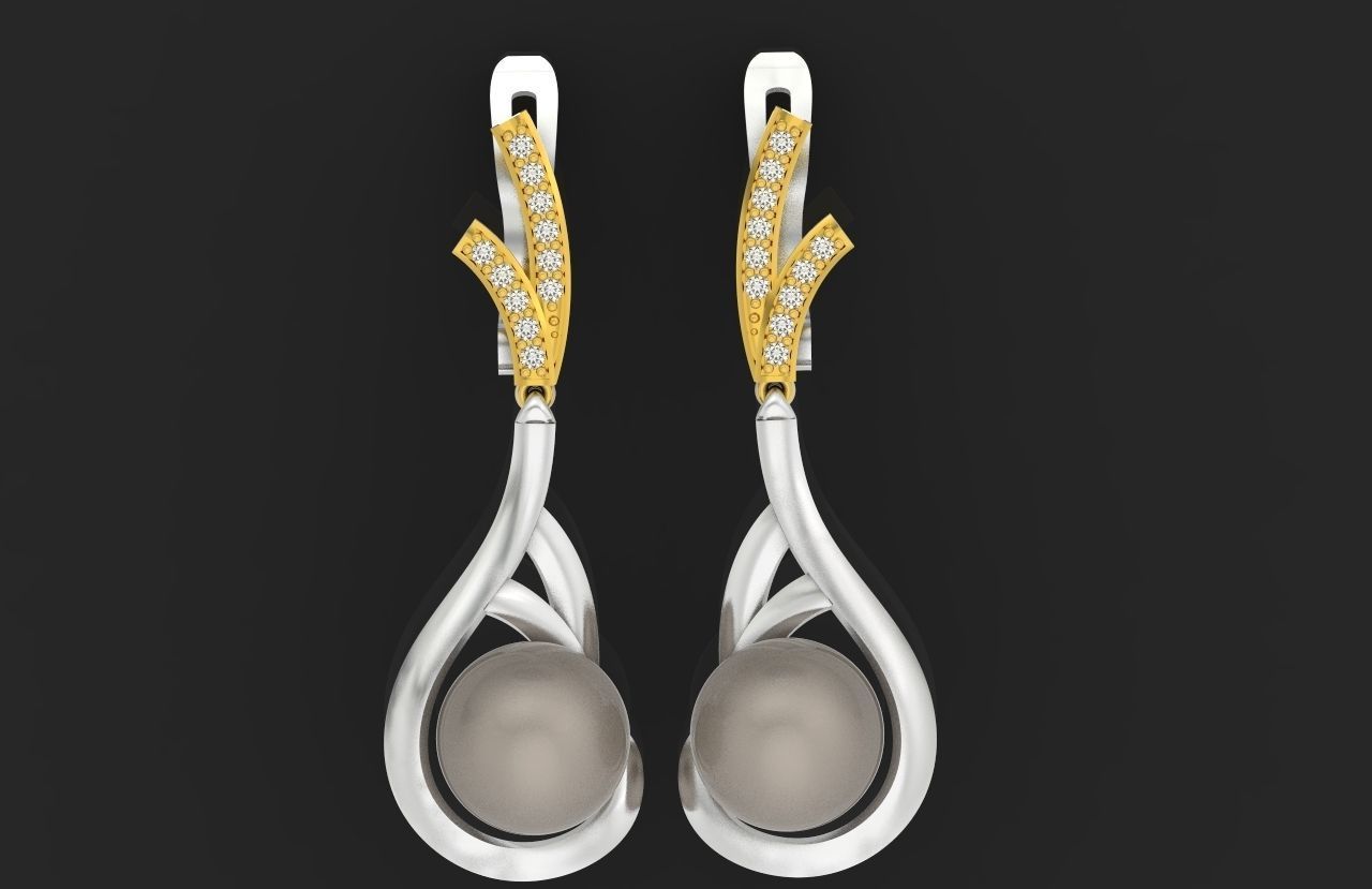 elegant earrings with pearls and stones 3D print model_22