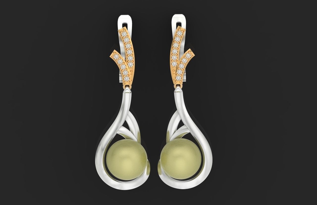 elegant earrings with pearls and stones 3D print model_24