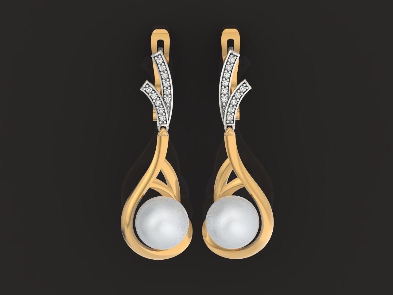 elegant earrings with pearls and stones 3D print model_17