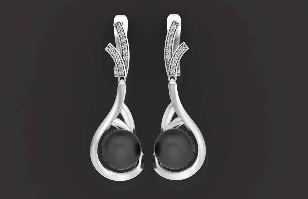 elegant earrings with pearls and stones 3D print model_35