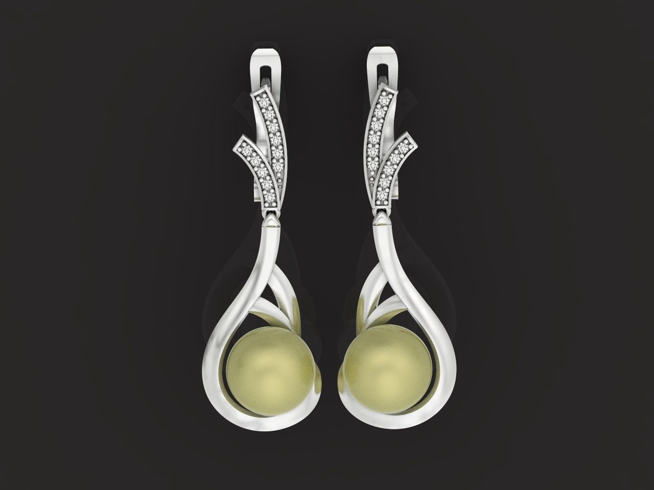 elegant earrings with pearls and stones 3D print model_6