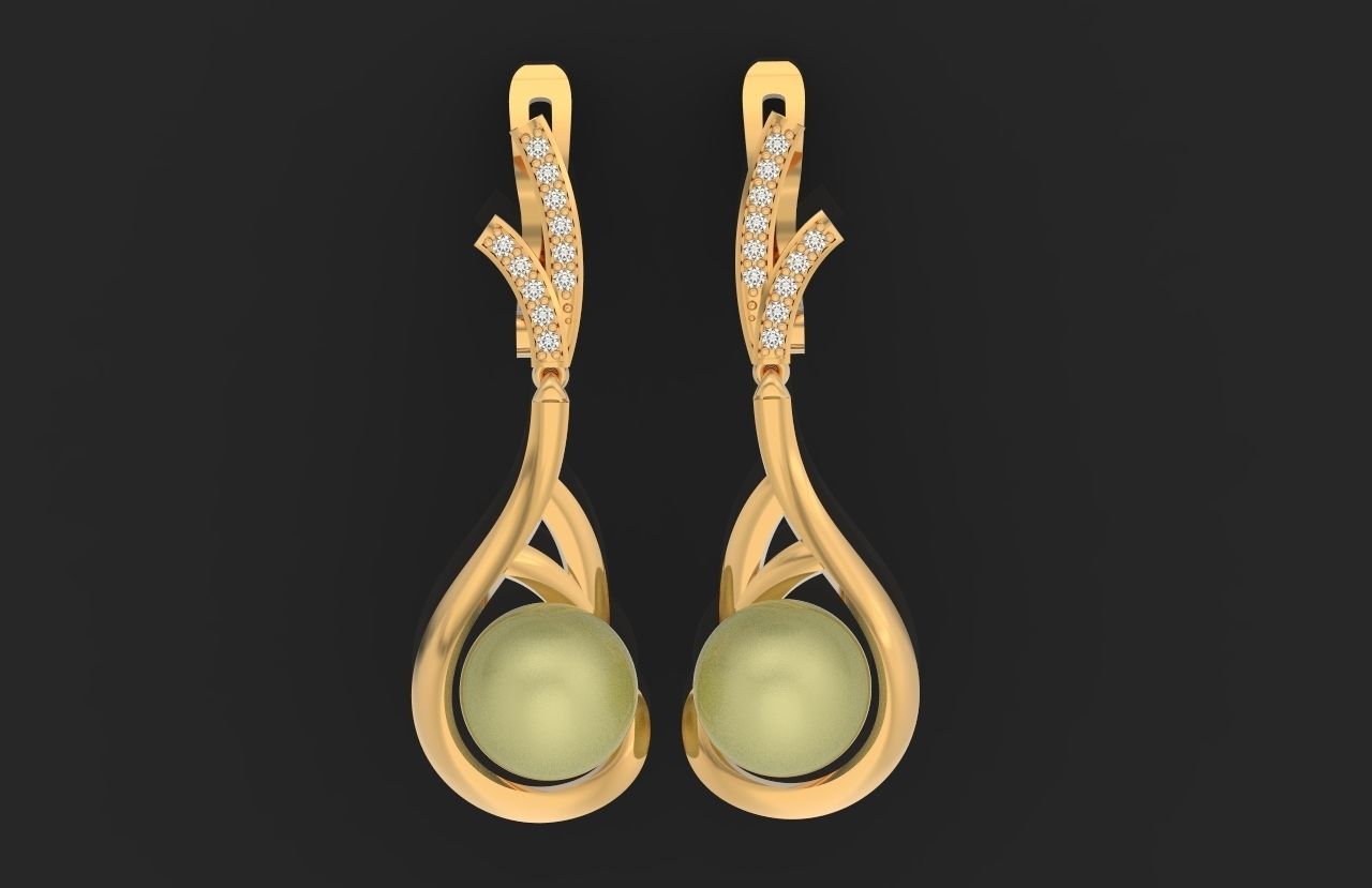elegant earrings with pearls and stones 3D print model_25