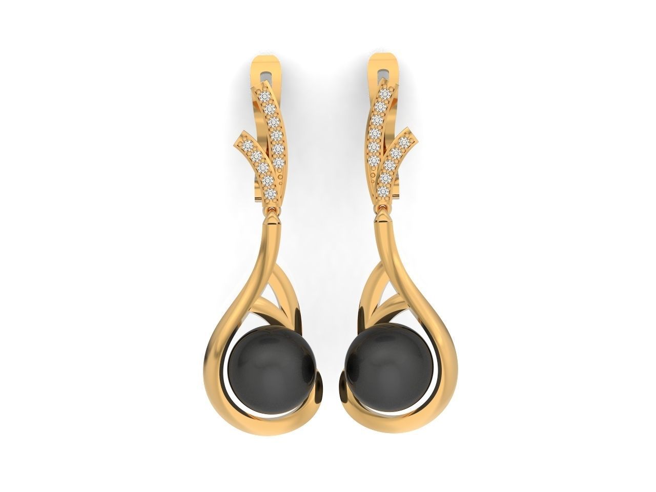 elegant earrings with pearls and stones 3D print model_8