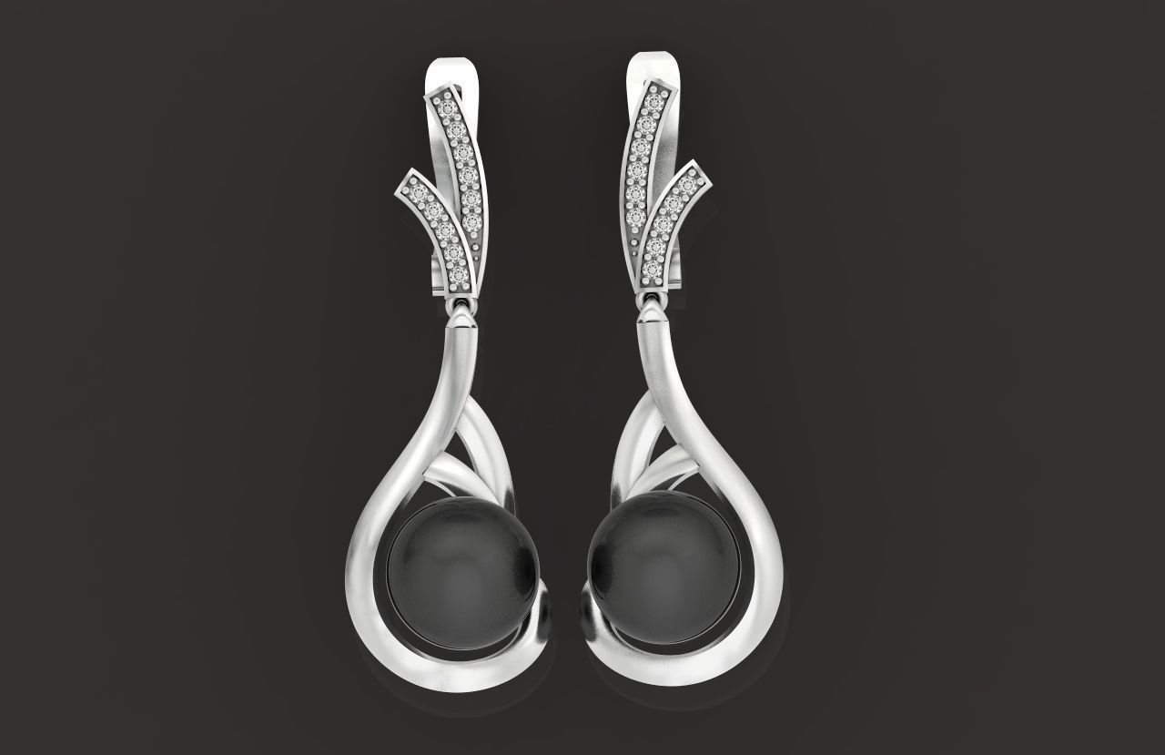 elegant earrings with pearls and stones 3D print model_34