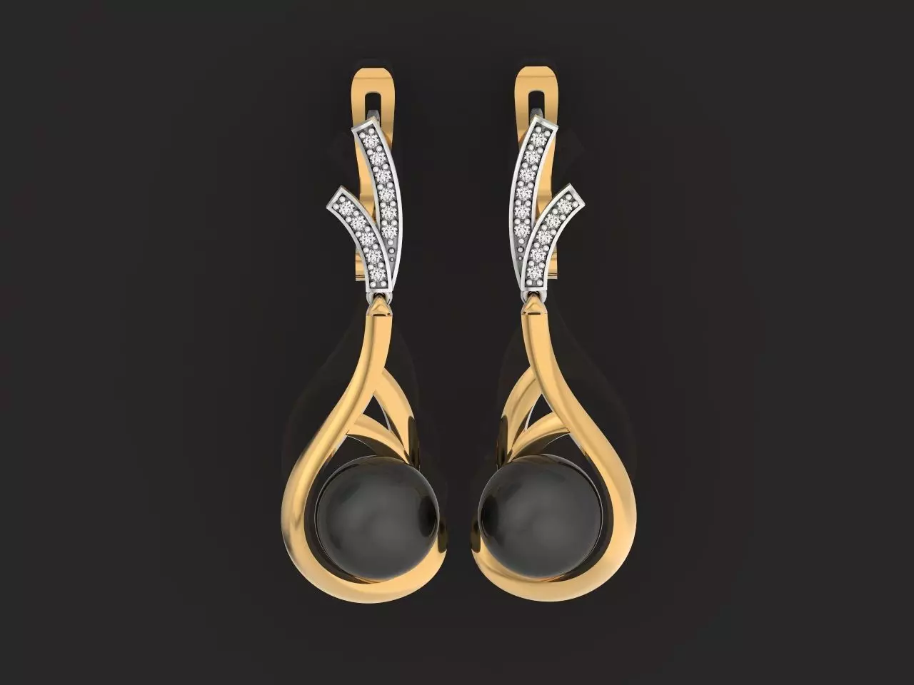 elegant earrings with pearls and stones 3D print model_0
