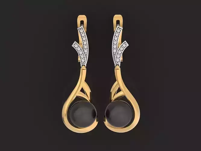 elegant earrings with pearls and stones 3D print model