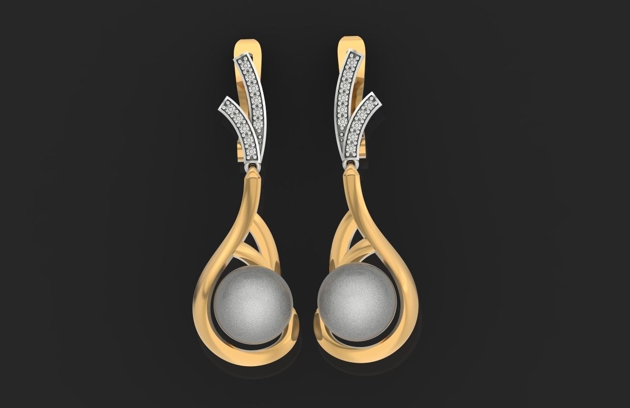 elegant earrings with pearls and stones 3D print model_29