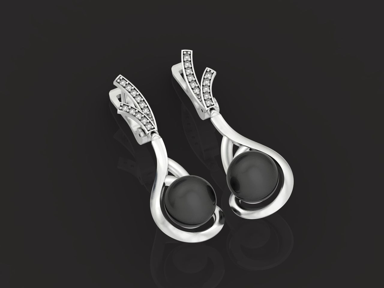 elegant earrings with pearls and stones 3D print model_2