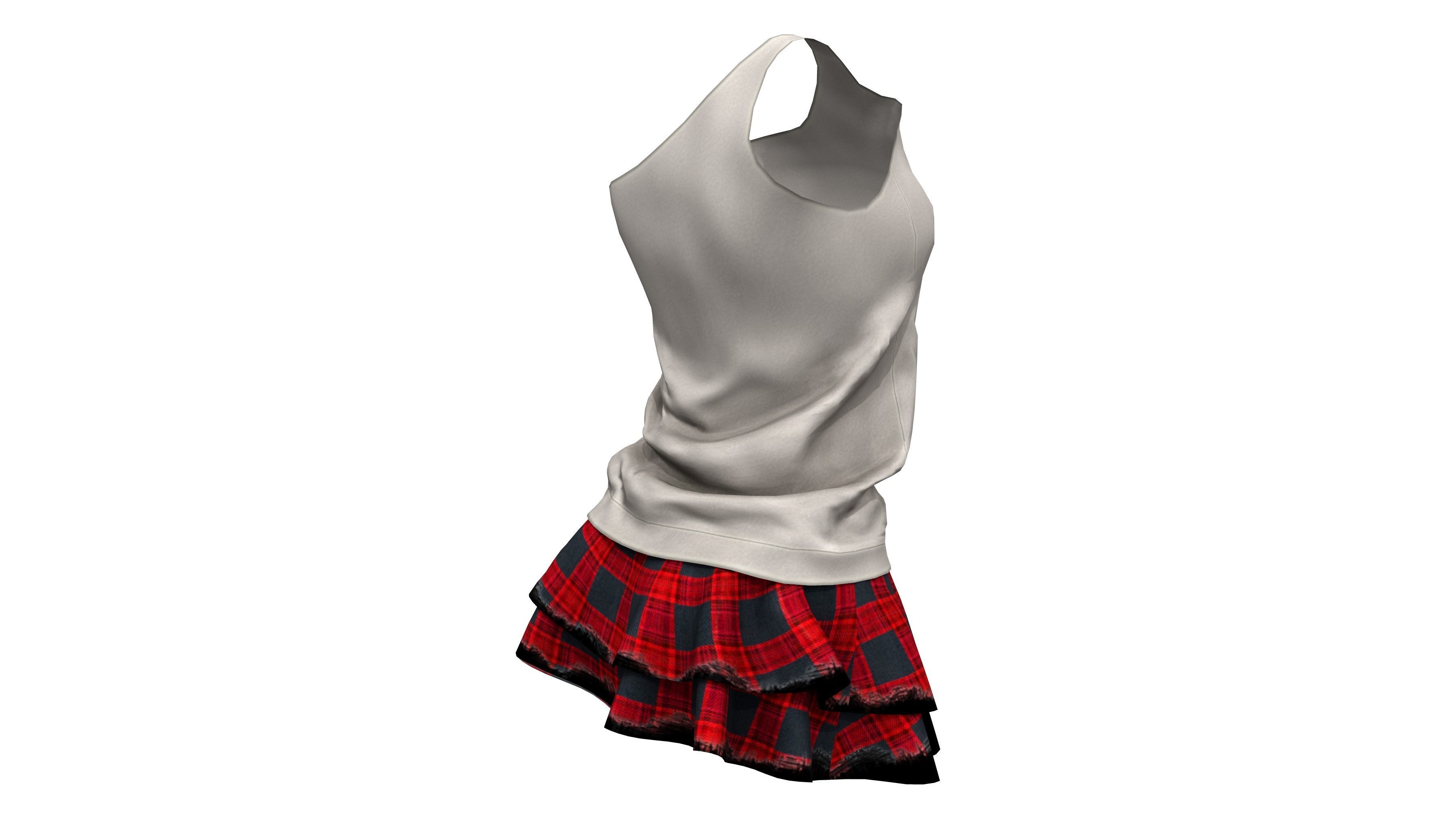 Torn Edge Layered Mini Skirt Outfit Low-poly 3D model_5