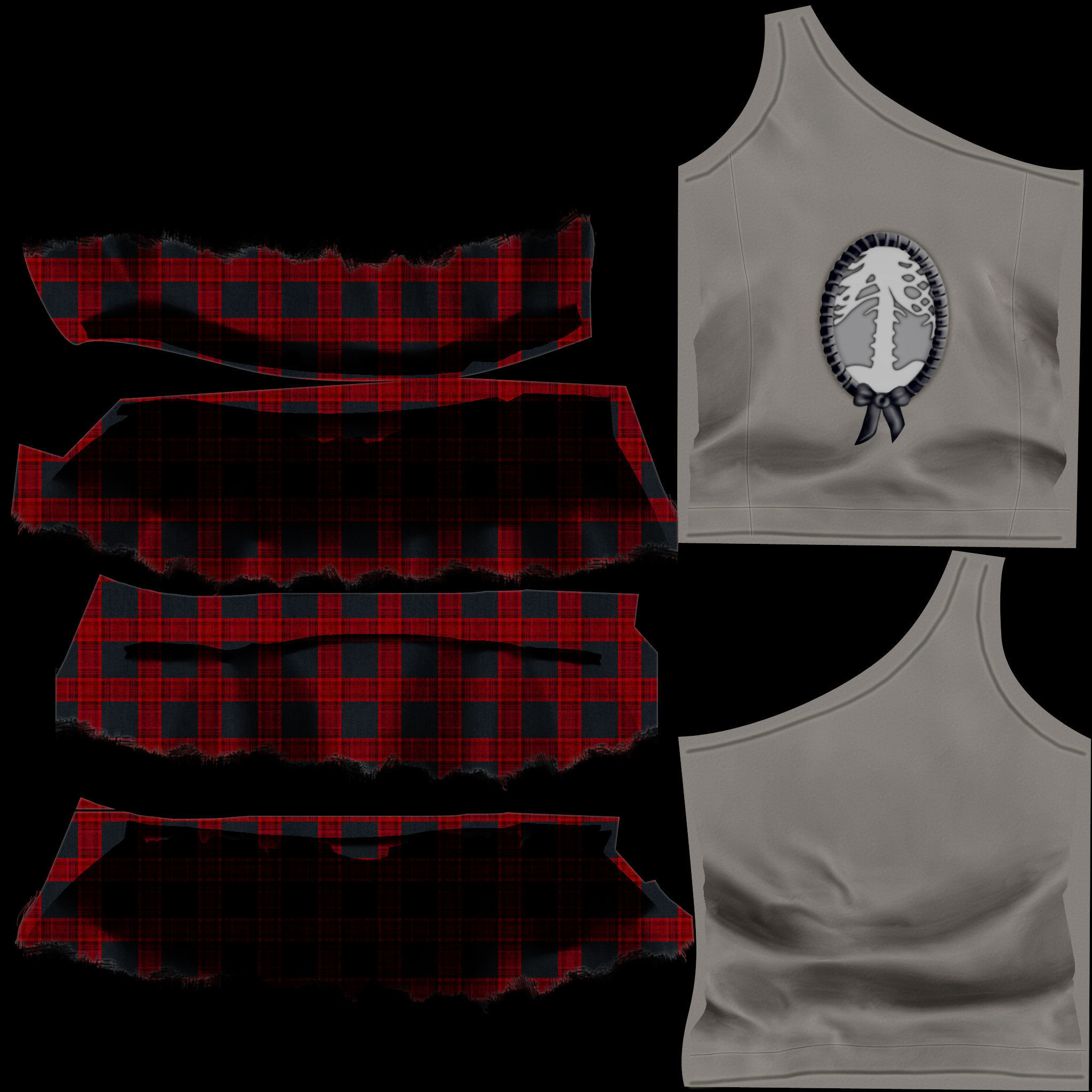 Torn Edge Layered Mini Skirt Outfit Low-poly 3D model_9