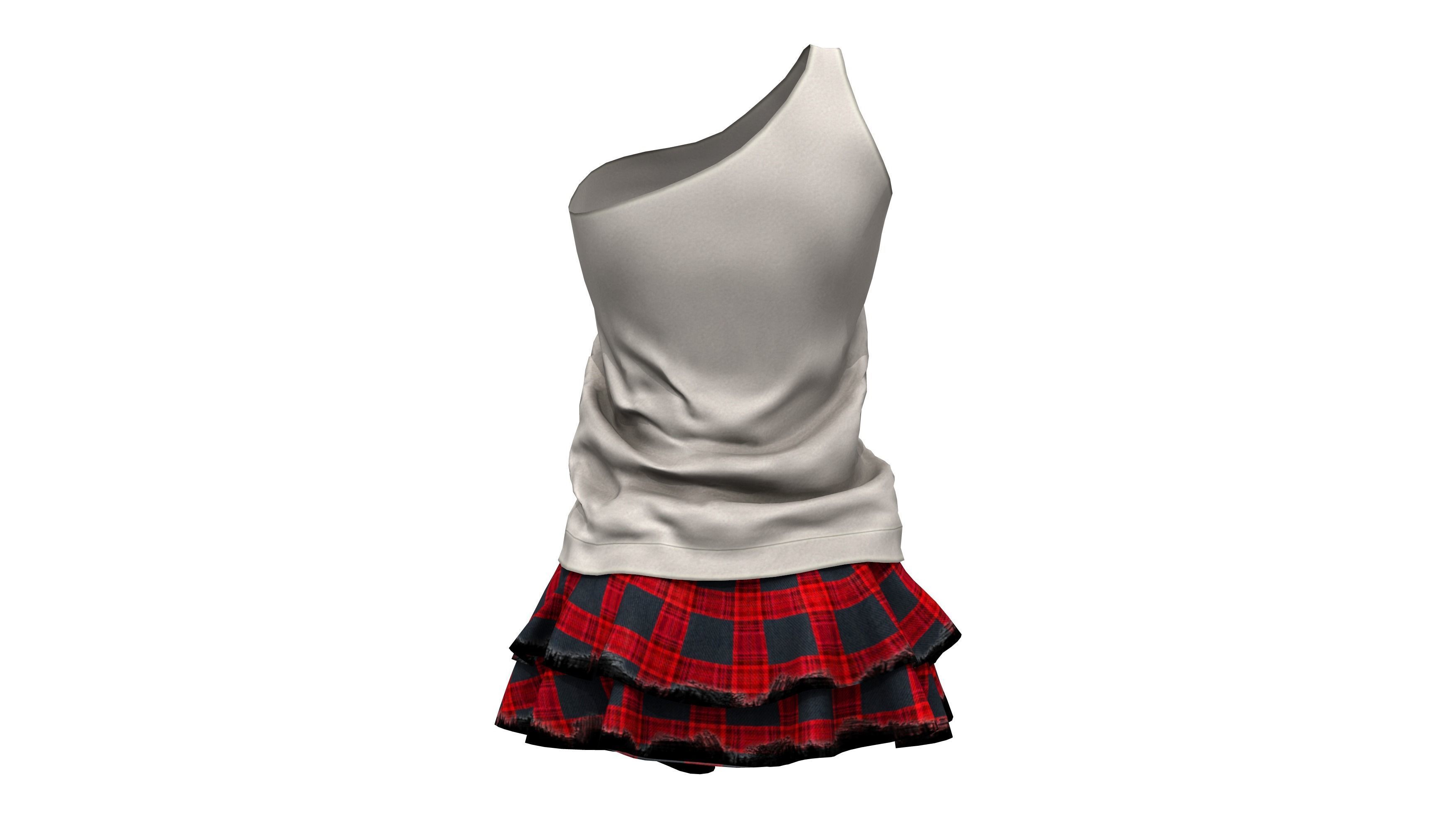 Torn Edge Layered Mini Skirt Outfit Low-poly 3D model_4