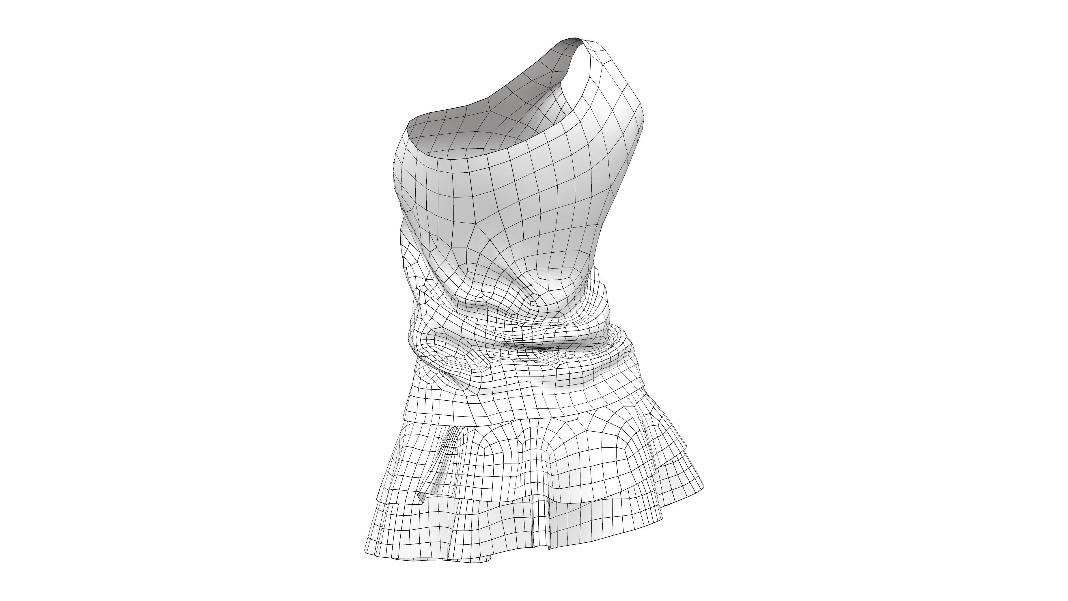 Torn Edge Layered Mini Skirt Outfit Low-poly 3D model_7