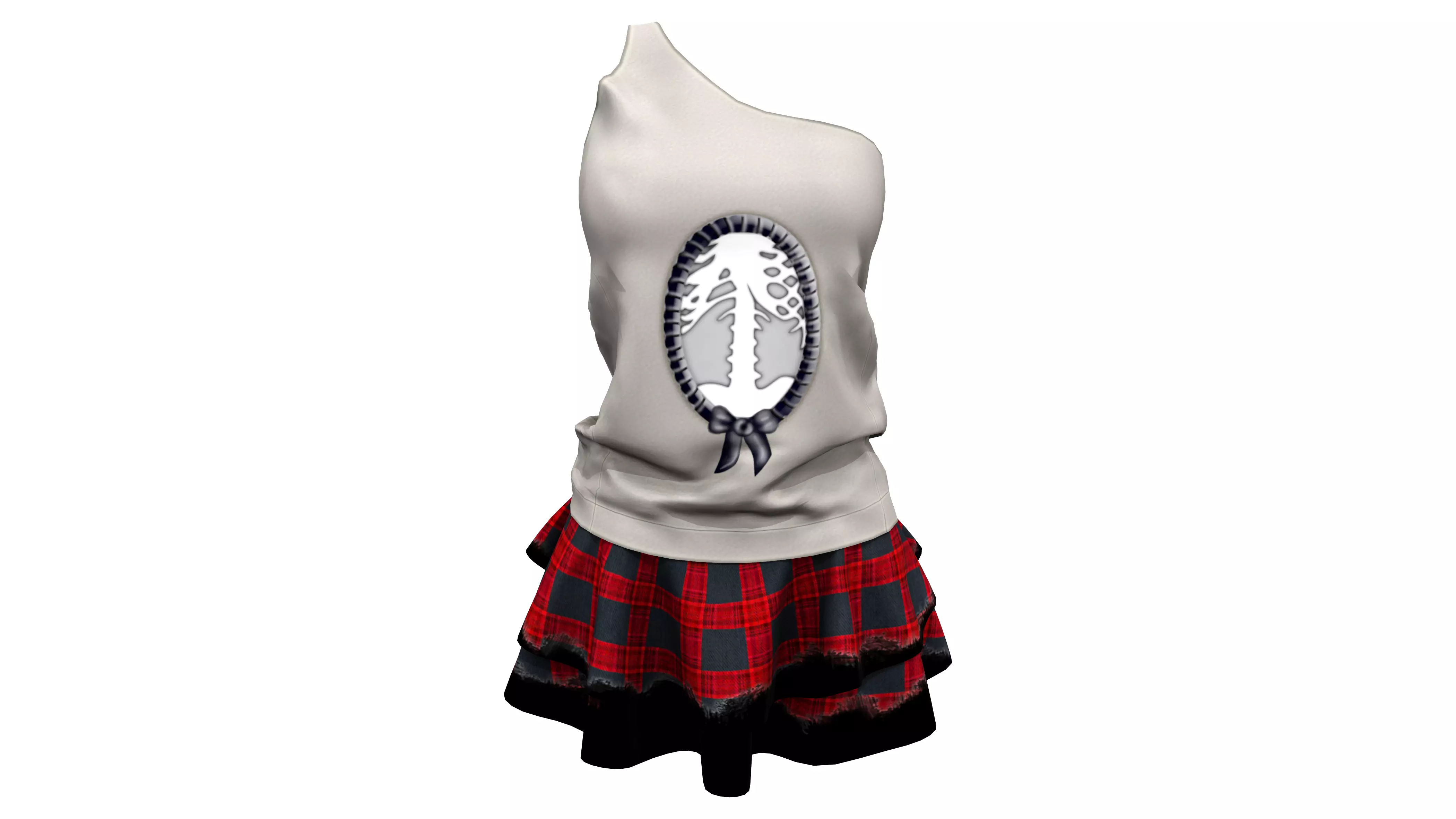 Torn Edge Layered Mini Skirt Outfit Low-poly 3D model_0