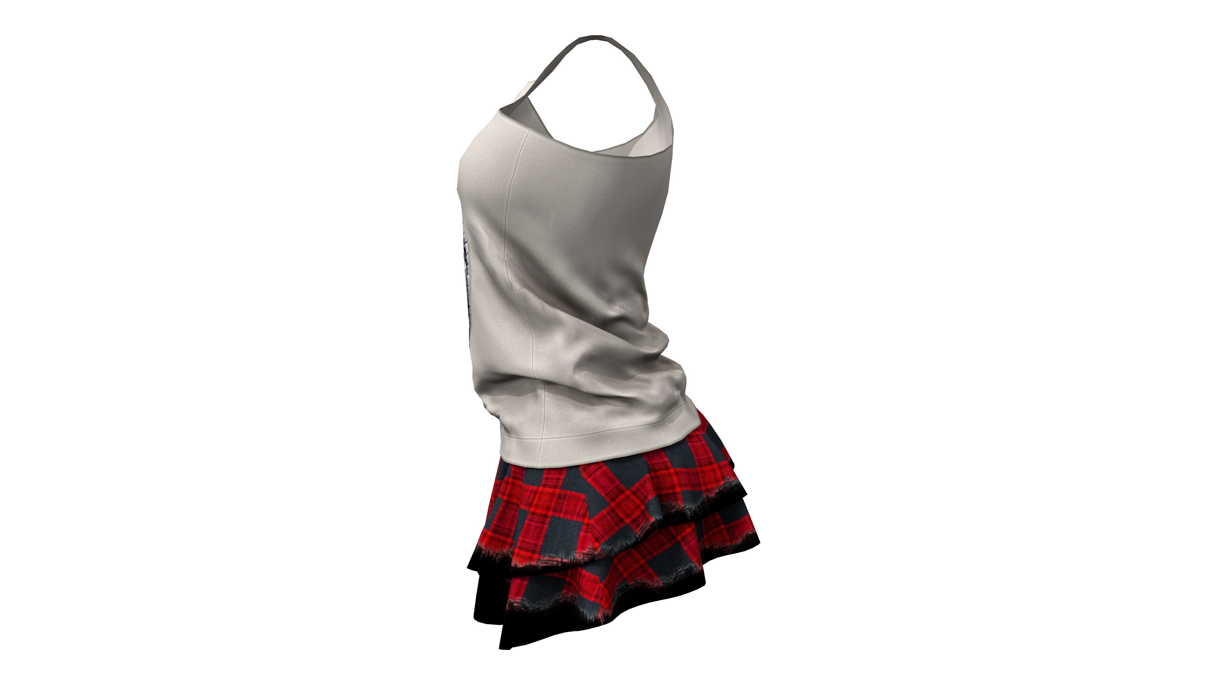Torn Edge Layered Mini Skirt Outfit Low-poly 3D model_3