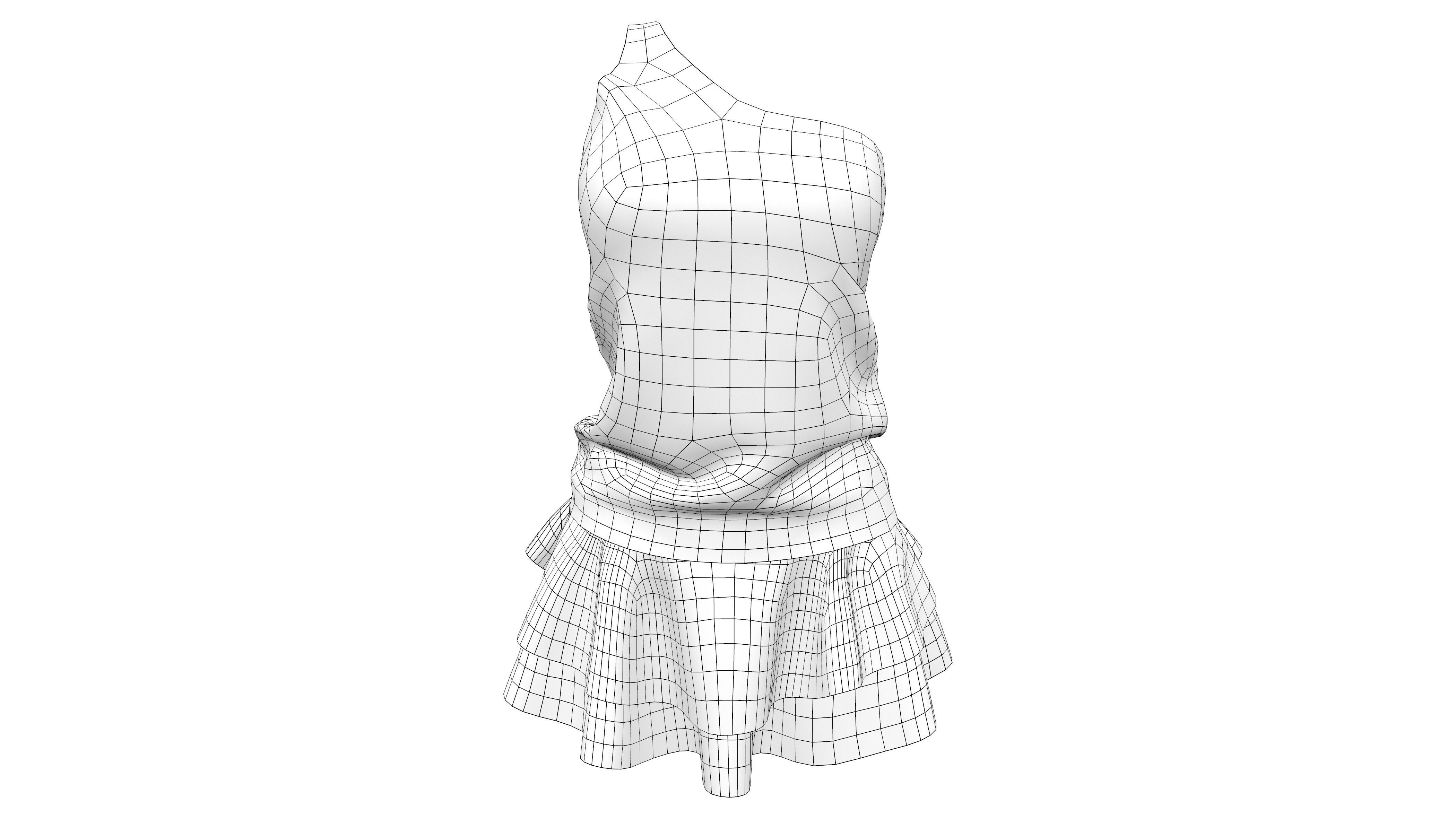 Torn Edge Layered Mini Skirt Outfit Low-poly 3D model_6