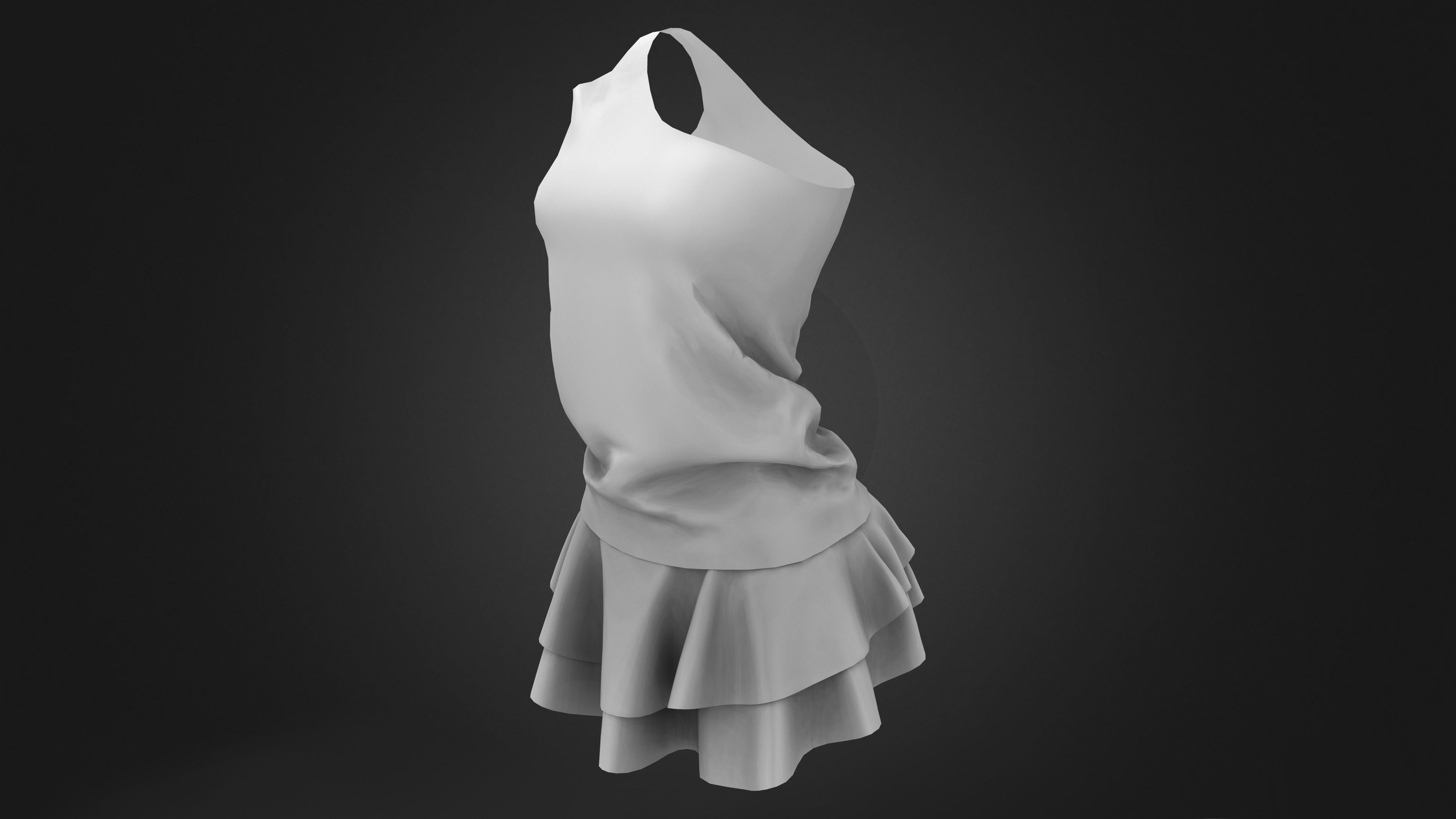 Torn Edge Layered Mini Skirt Outfit Low-poly 3D model_8