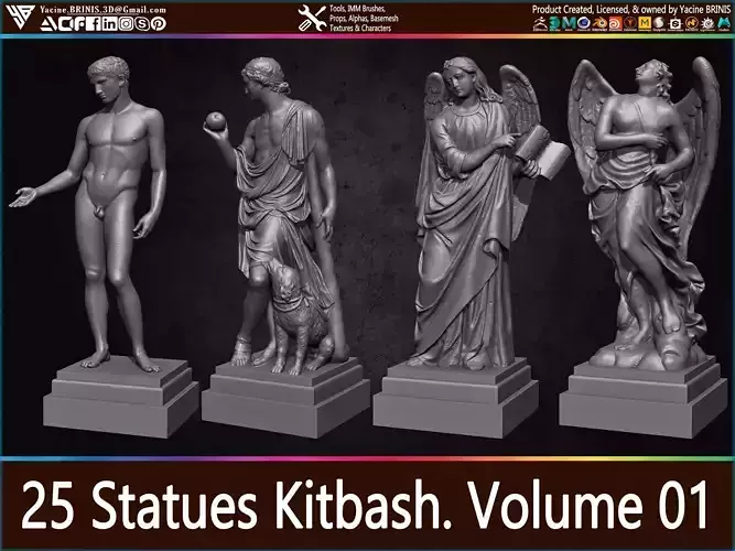 25 Statues Kitbash Vol 01 Low-poly 3D model