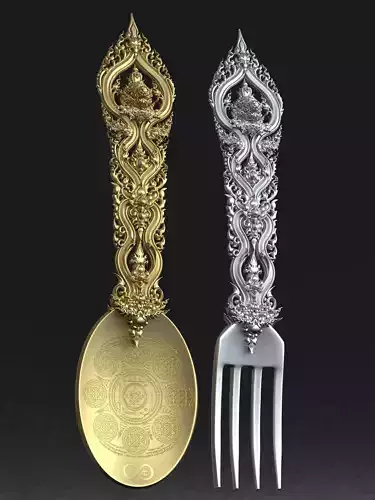 Fork and Spoon Thai Pattern for 3d print Casting jewelry