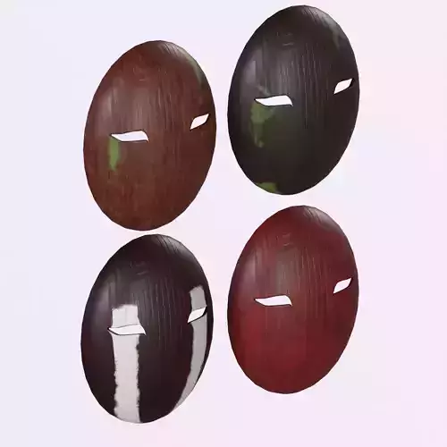 Four Stylized Wooden Masks Low-poly Gameready PBR model