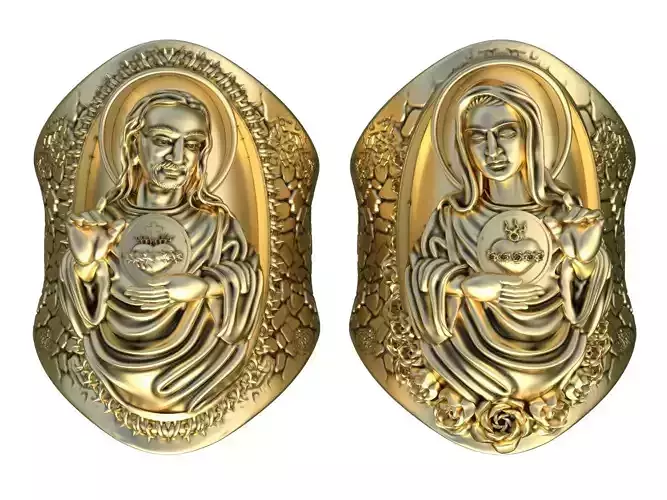 Ring The Virgin Mary and  jesu Christ Religious SET Size 8 US