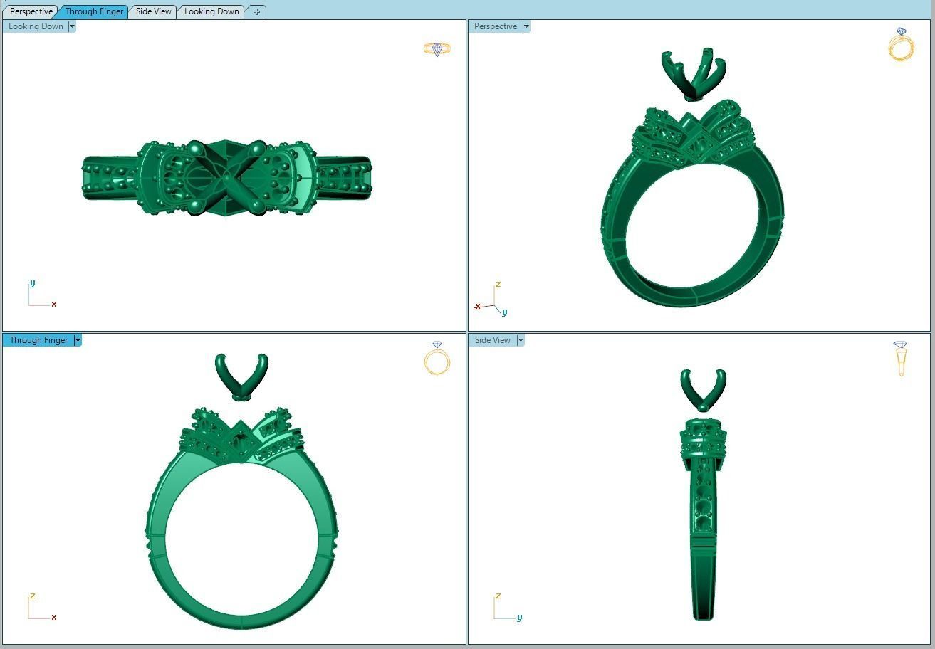 Ring231 gold engagement ring with diamonds 3D print model_8