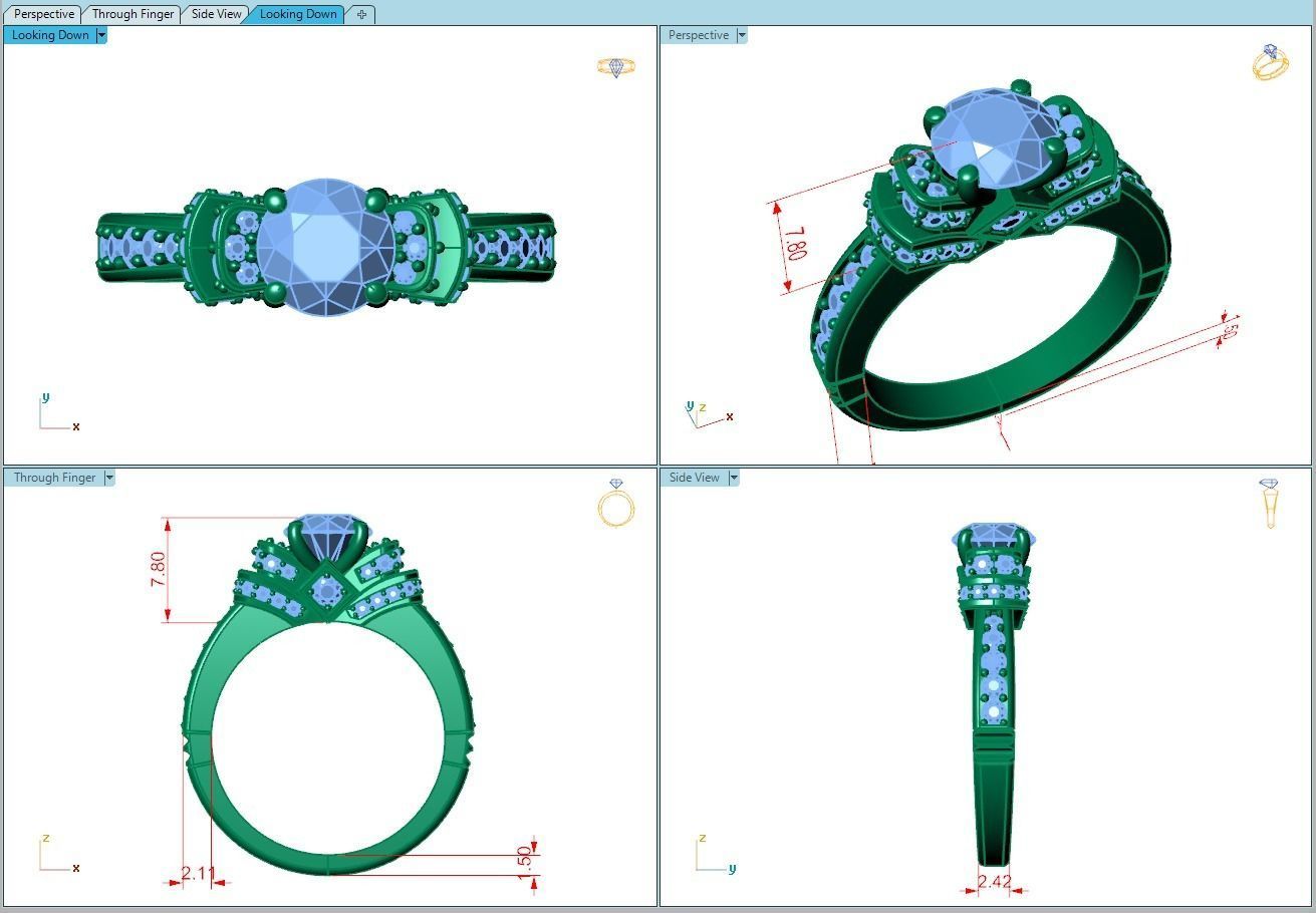 Ring231 gold engagement ring with diamonds 3D print model_5