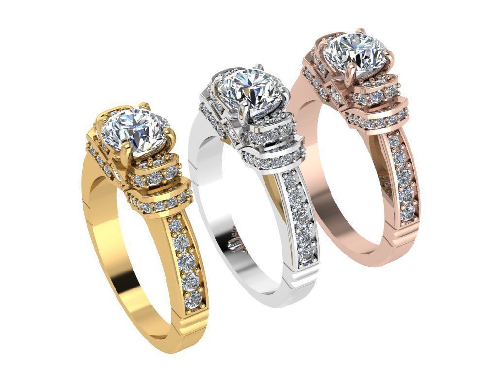 Ring231 gold engagement ring with diamonds 3D print model_4