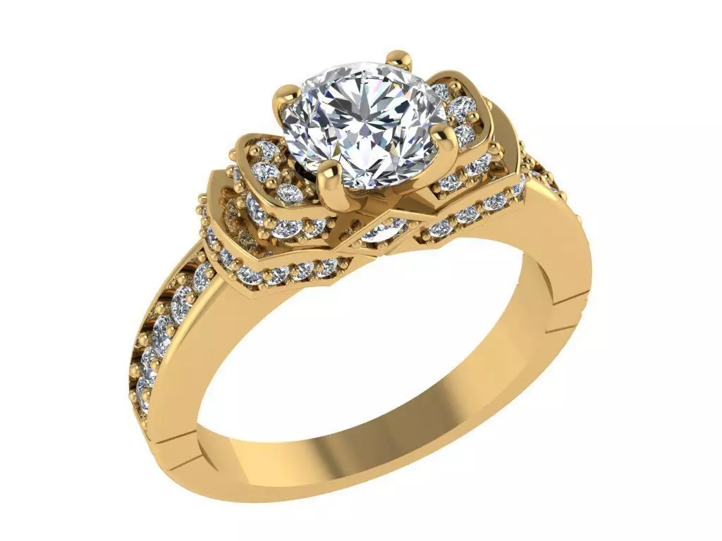 Ring231 gold engagement ring with diamonds 3D print model_0