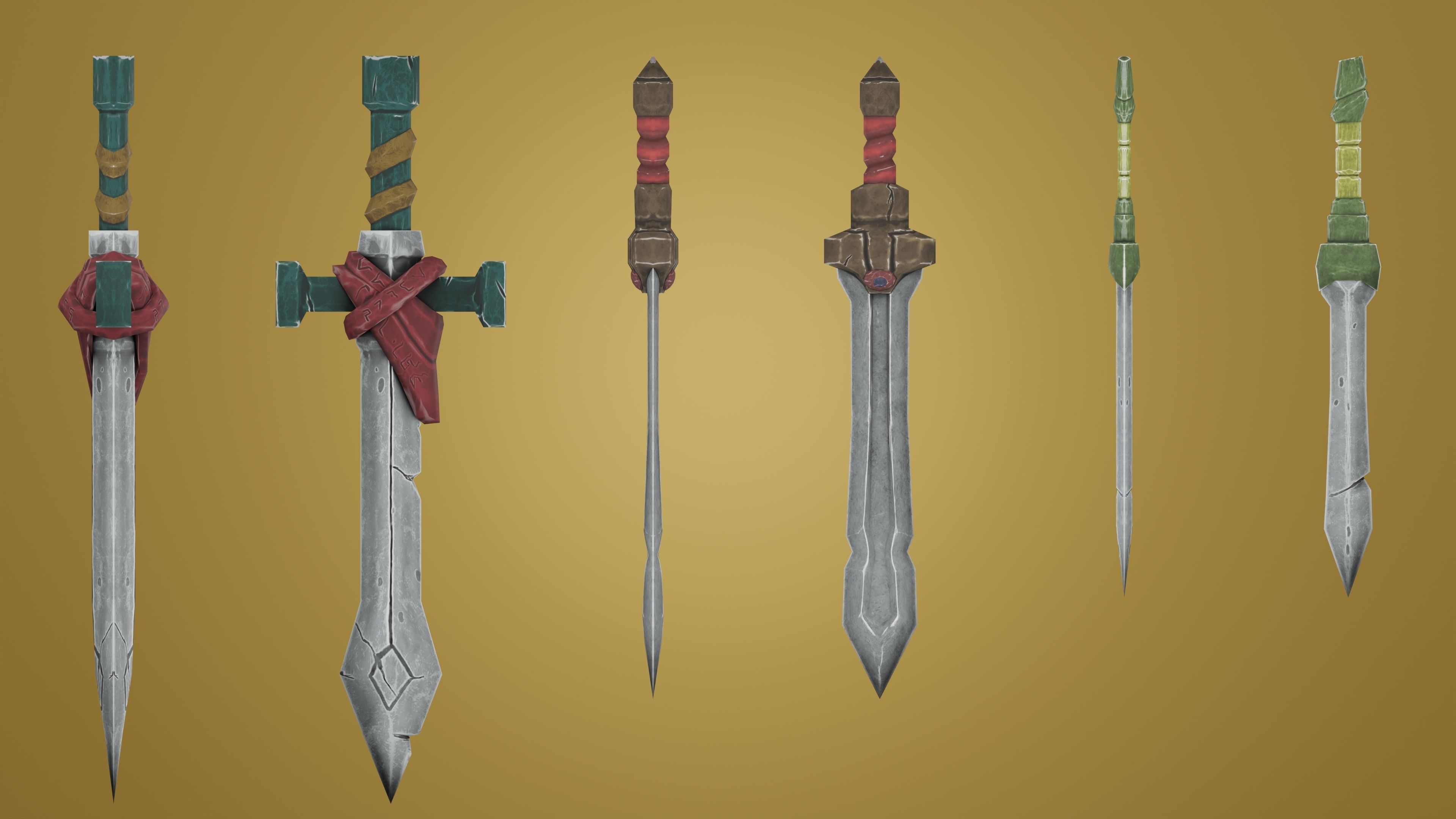 Stylized Handpainted Sword x 3 Free low-poly 3D model_1