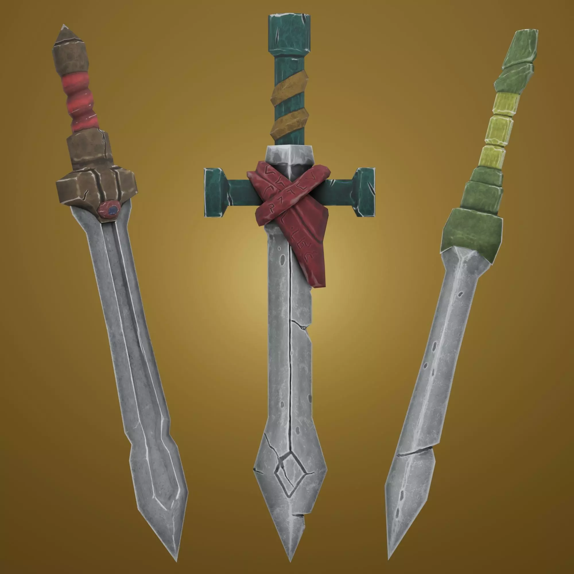 Stylized Handpainted Sword x 3 Free low-poly 3D model_0