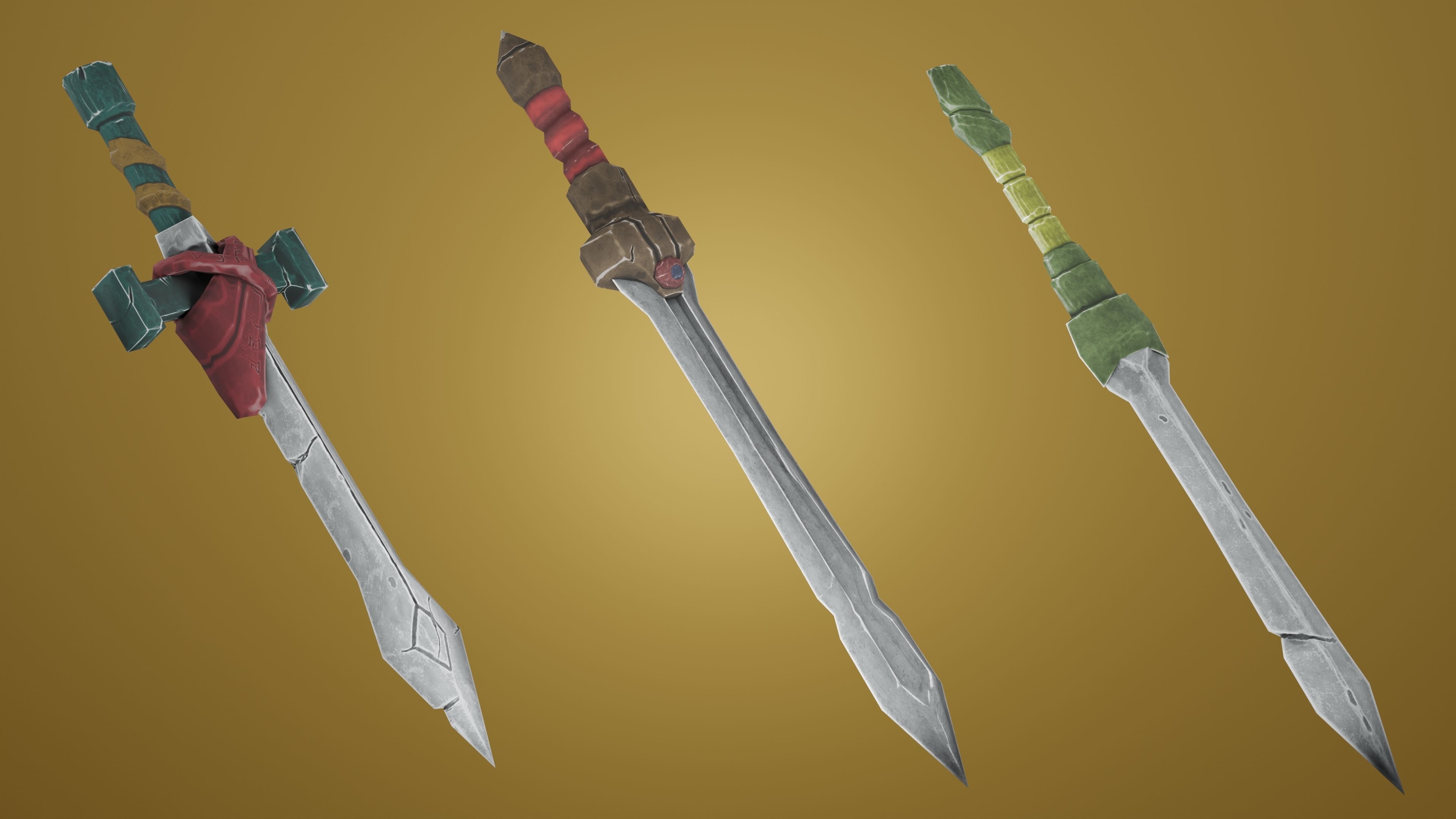 Stylized Handpainted Sword x 3 Free low-poly 3D model_2