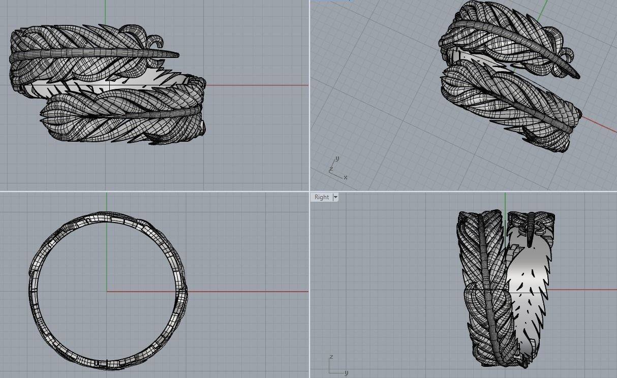 Adjustable Feather Ring Print Ready 3D print model_6