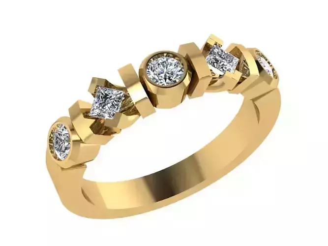 Ring233 gold diamond ring with three stones