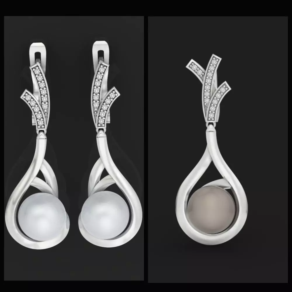 elegant set of earrings and pendant with pearls and stones 3D Model Collection_0
