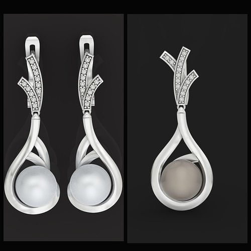 elegant set of earrings and pendant with pearls and stones 3D Model Collection