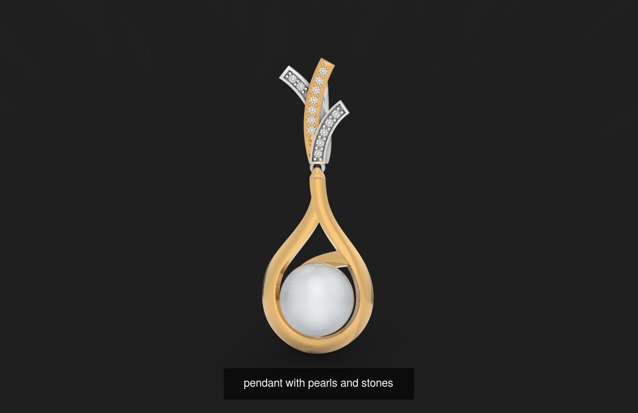 elegant set of earrings and pendant with pearls and stones 3D Model Collection_2