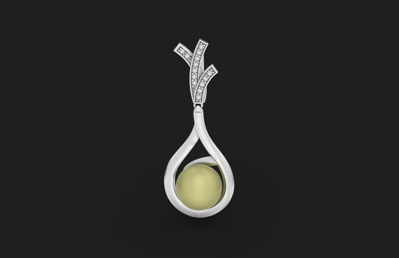 elegant set of earrings and pendant with pearls and stones 3D Model Collection_35
