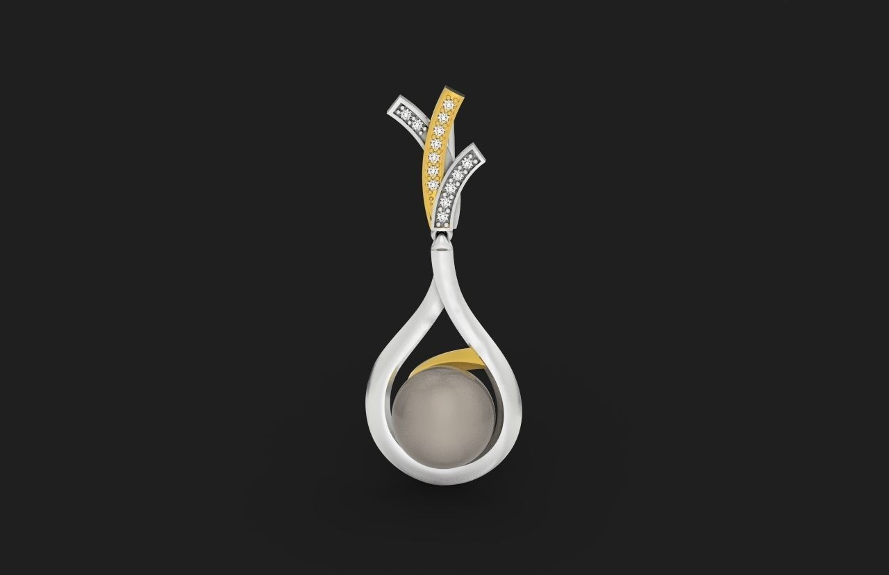 elegant set of earrings and pendant with pearls and stones 3D Model Collection_31