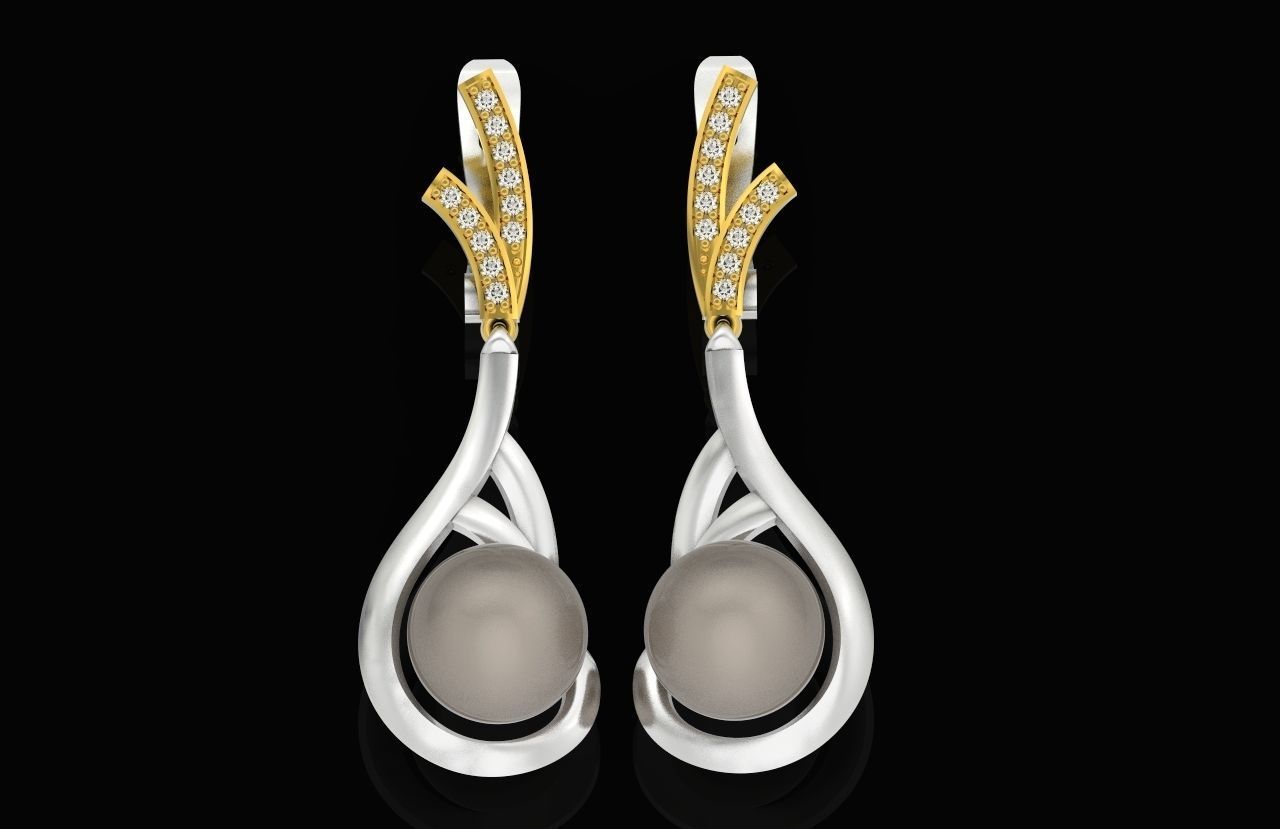 elegant set of earrings and pendant with pearls and stones 3D Model Collection_76