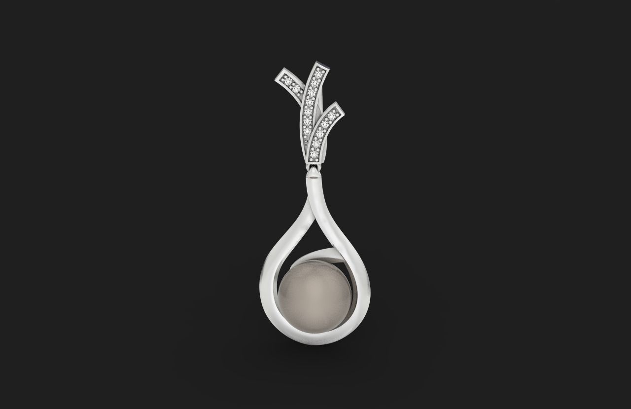elegant set of earrings and pendant with pearls and stones 3D Model Collection_14