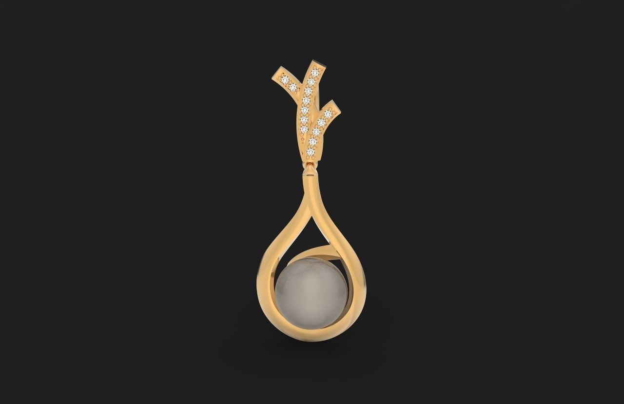 elegant set of earrings and pendant with pearls and stones 3D Model Collection_15