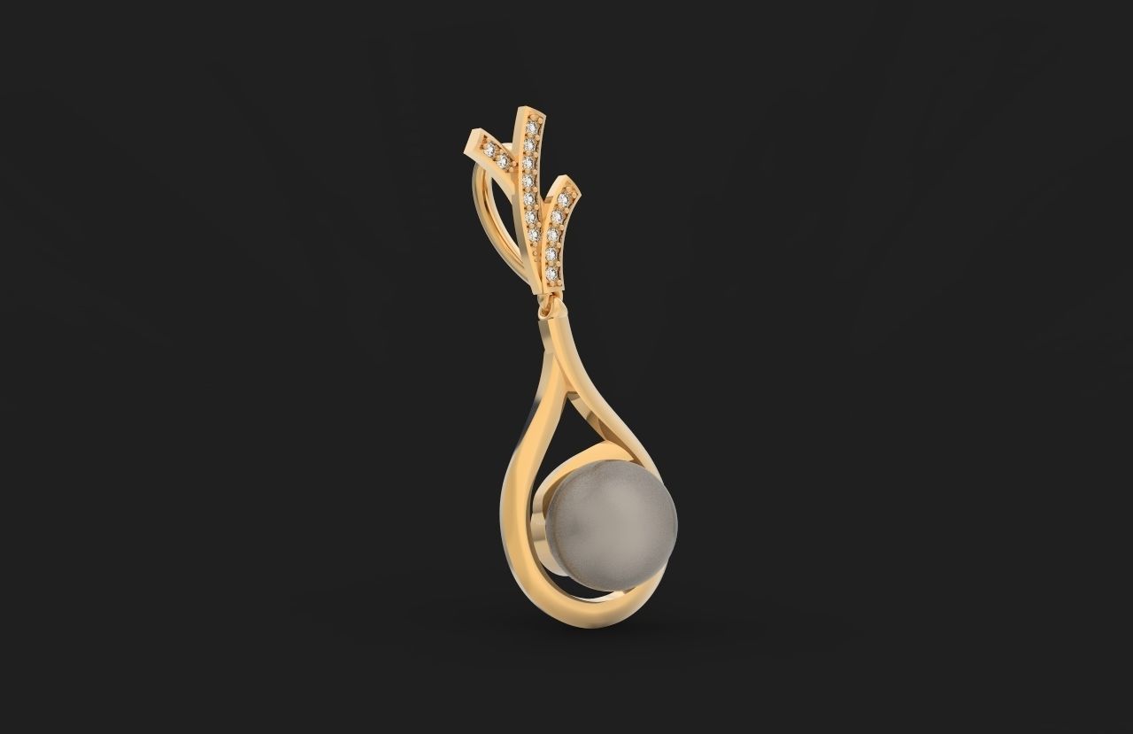elegant set of earrings and pendant with pearls and stones 3D Model Collection_75