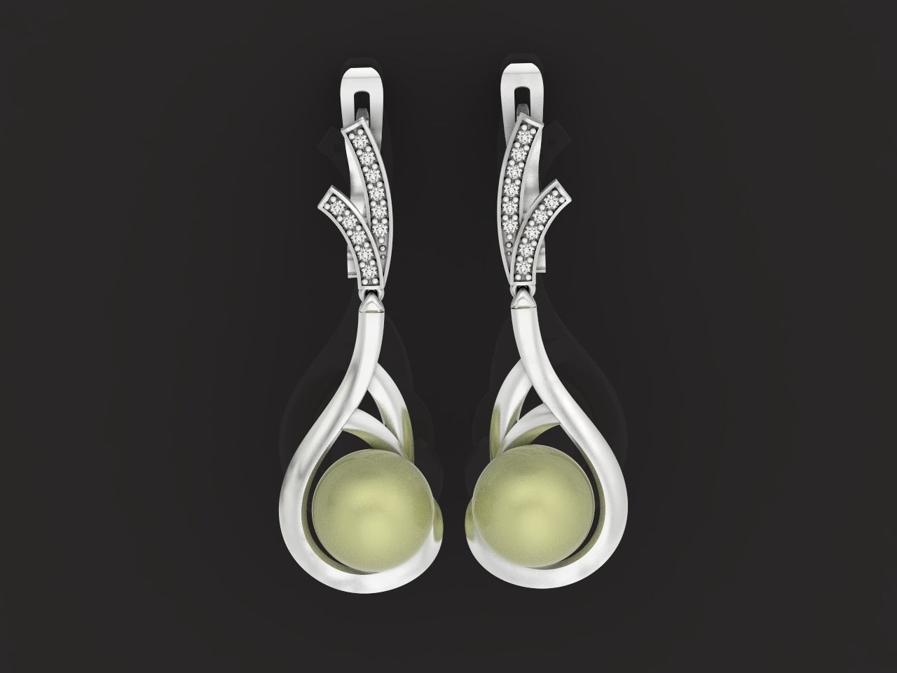 elegant set of earrings and pendant with pearls and stones 3D Model Collection_69