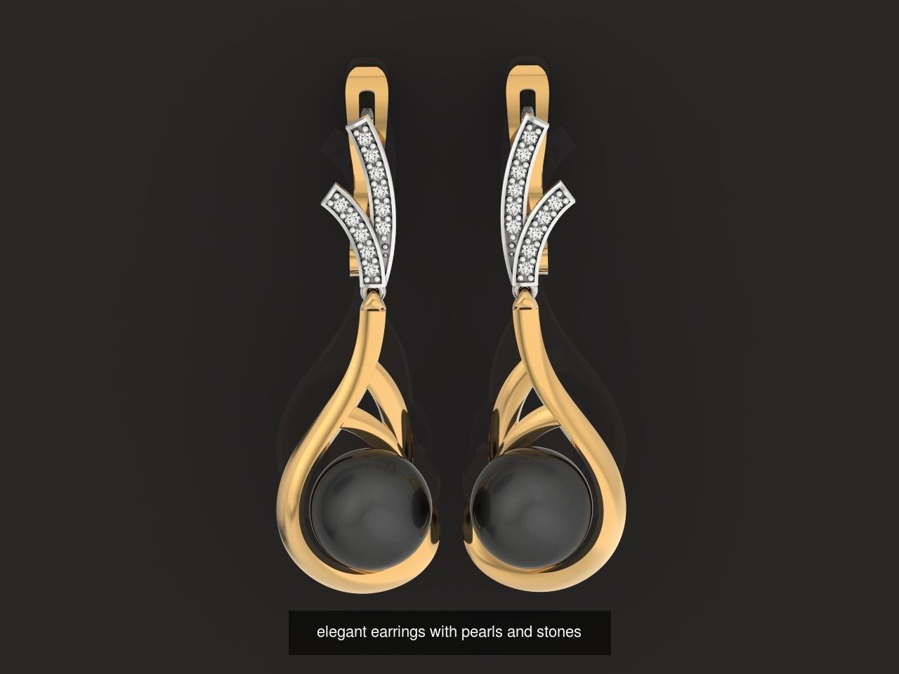 elegant set of earrings and pendant with pearls and stones 3D Model Collection_3