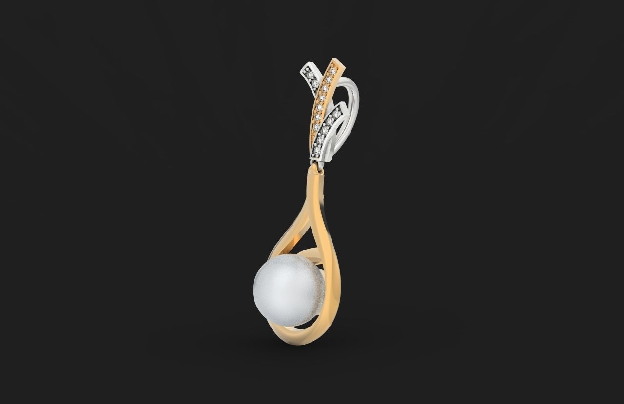 elegant set of earrings and pendant with pearls and stones 3D Model Collection_16