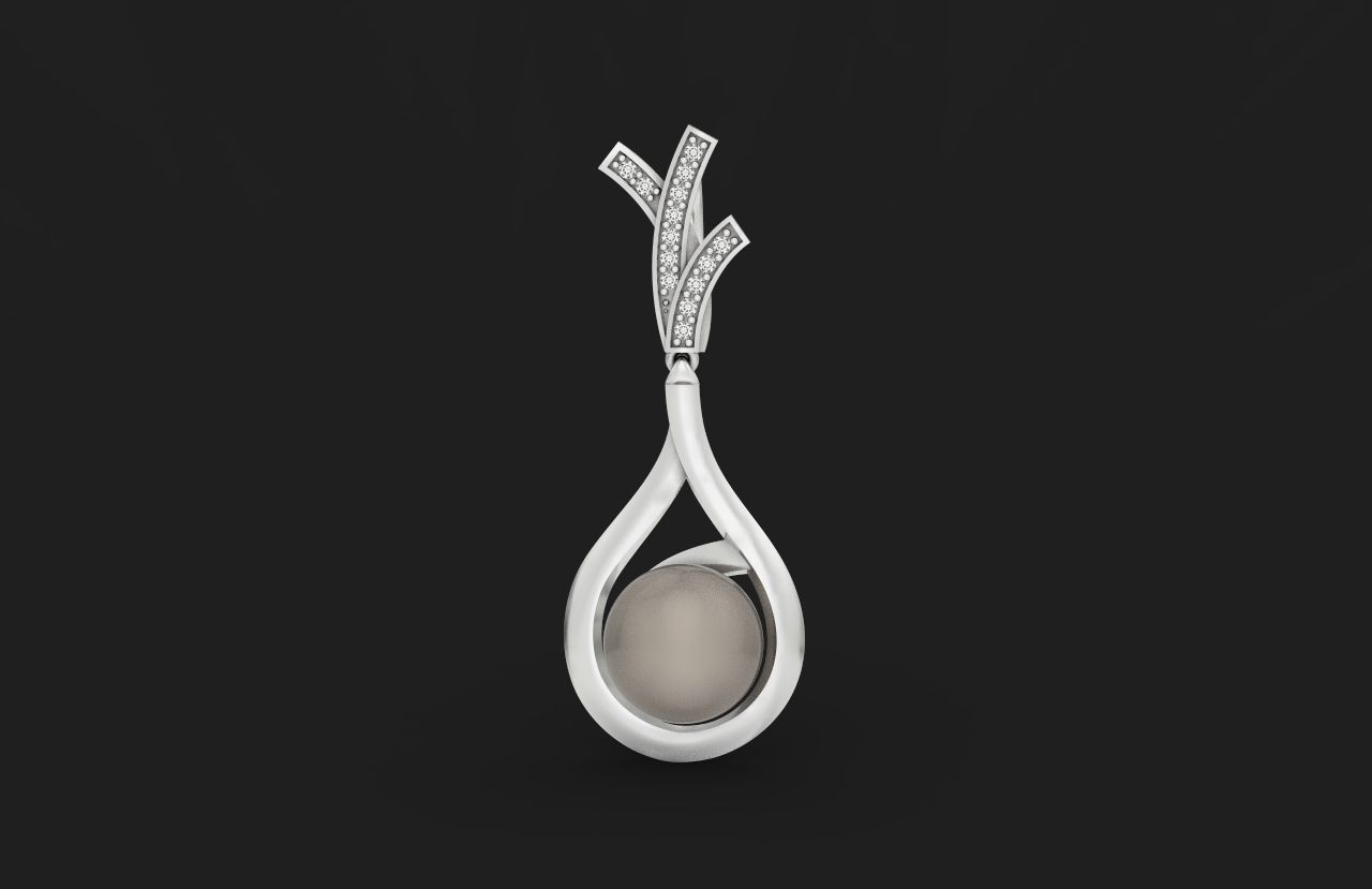 elegant set of earrings and pendant with pearls and stones 3D Model Collection_17