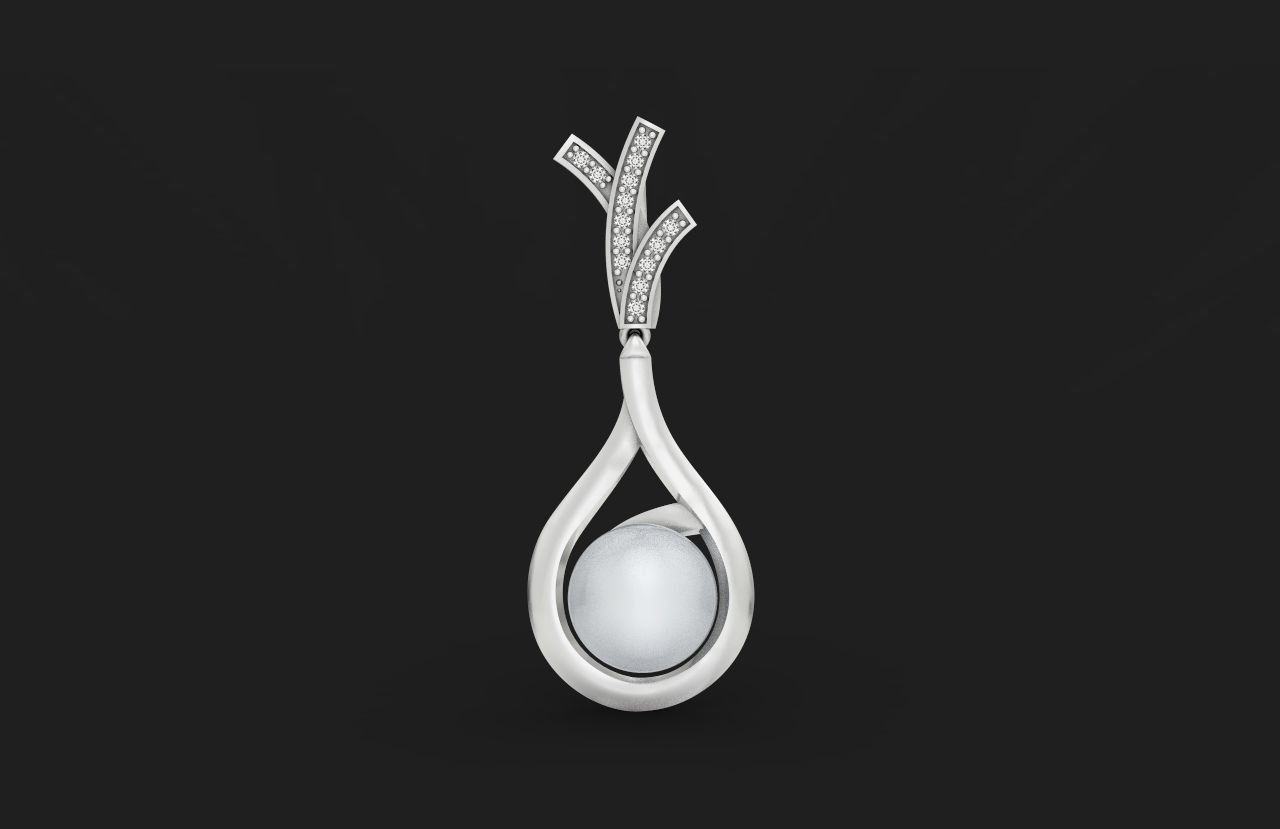 elegant set of earrings and pendant with pearls and stones 3D Model Collection_21